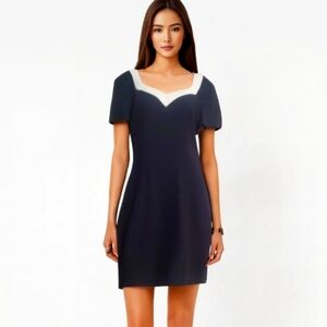 Liz Claiborne vtg 80s black cream short sleeve crisscross back sheath dress 8